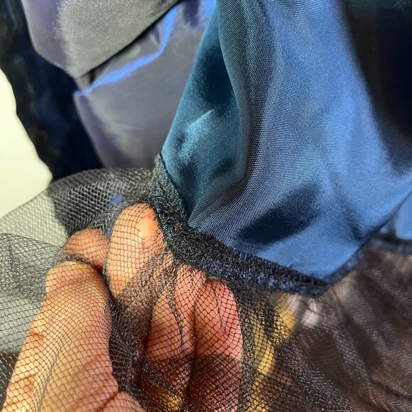 Vintage Ever Beauty Size 14 Blue Taffeta Gown V-Waist Felted Brocade - Picture 8 of 16